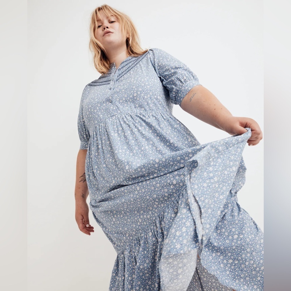 Madewell Light Blue Floral Long Sleeve Maxi Dress